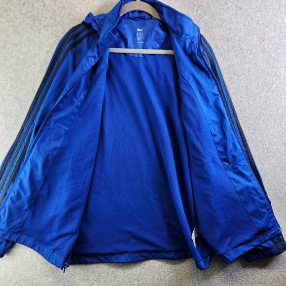 Adidas Windbreaker Jacket Mens M Blue Drive 2 Stowaway Hood Mesh Lined Track - Picture 4 of 15